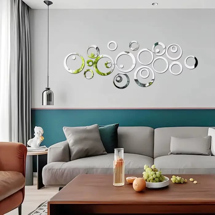 24 PCS/LOT géométrique creux cercle bricolage miroir autocollant mural 3D salon