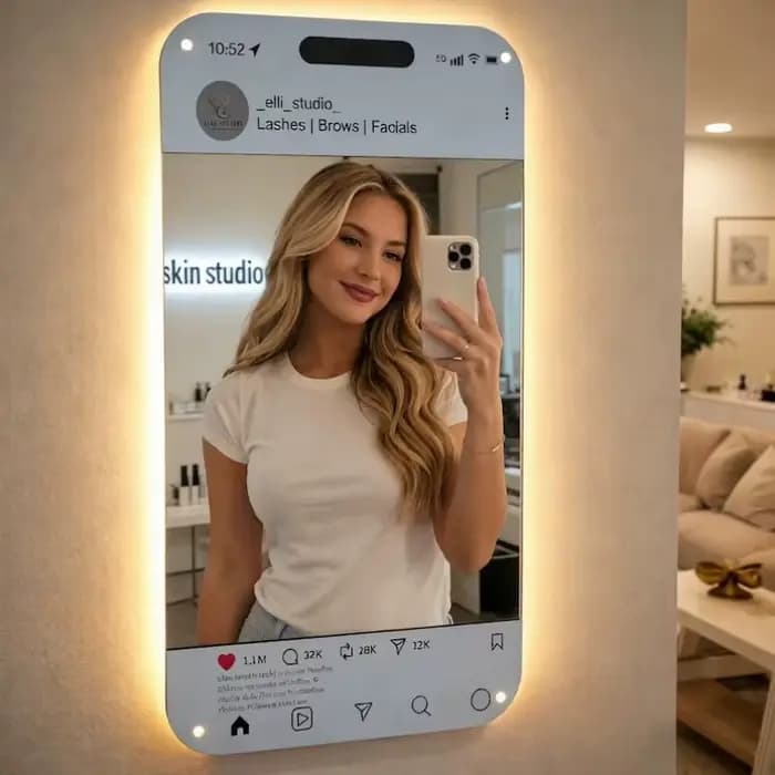 Miroir lumineux LED personnalisé pour les réseaux sociaux