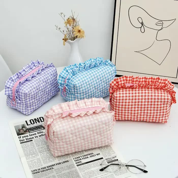 Sac de maquillage portable à motif écossais