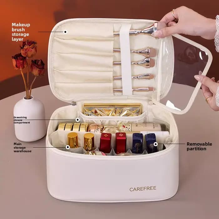 Trousse de maquillage de luxe en PU pour femme – Organisateur de cosmétiques de voyage avec fermeture à glissière