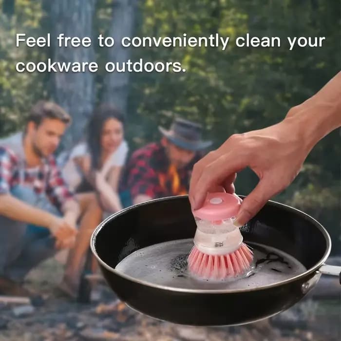 Brosse de nettoyage de cuisine portable avec poignée ergonomique - Poils de récurage doux, adaptée aux vaisselles, aux casseroles et à une utilisation en extérieur