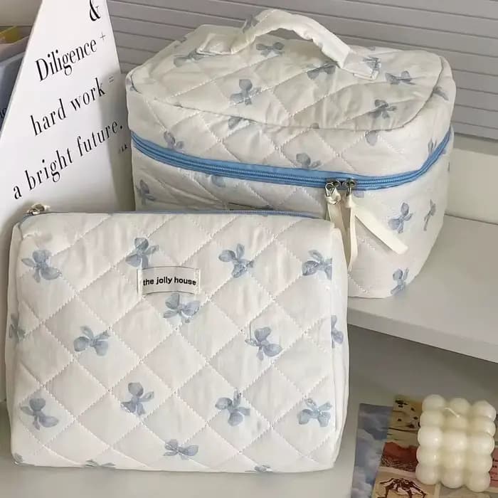 Trousse de maquillage grande capacité avec imprimé nœud