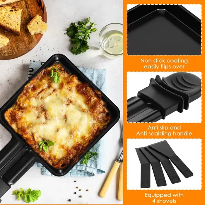 4pc forme carrée Mini Raclette gril casseroles poignée fromage fondu poêle antiadhésive en acier inoxydable BBQ