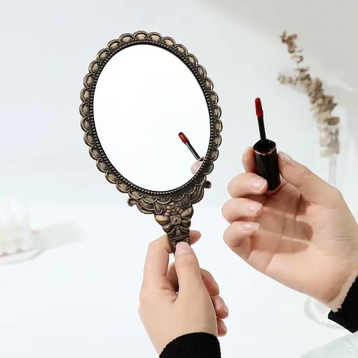 Miroir de maquillage de vanité portatif sculpté Vintage avec poignée