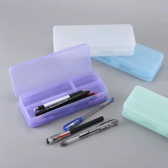 Étui à crayons transparent en plastique, boîte de rangement Macaron, boîte à crayons à double couche, anti-poussière, grande capacité, simple, papeterie