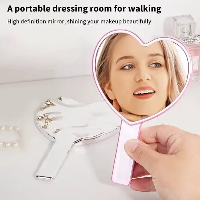 Miroir de maquillage avec poignée en forme de cœur pour femme