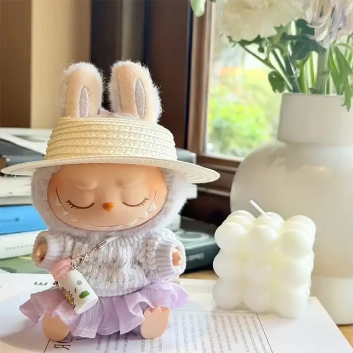 Pour Labubu assis fête série été doux fil jupe chapeau ensemble pour Labubu V1 V2 accessoires pour Labubu vêtements