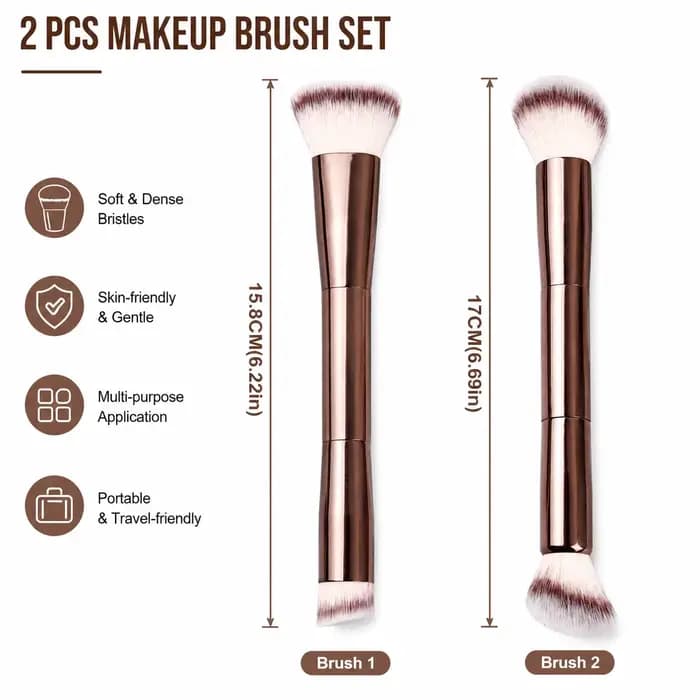 Ensemble de 2 pinceaux de maquillage à double extrémité – Fond de teint et blush