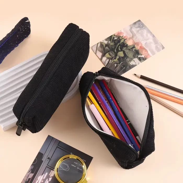 Trousse à crayons vintage en velours côtelé