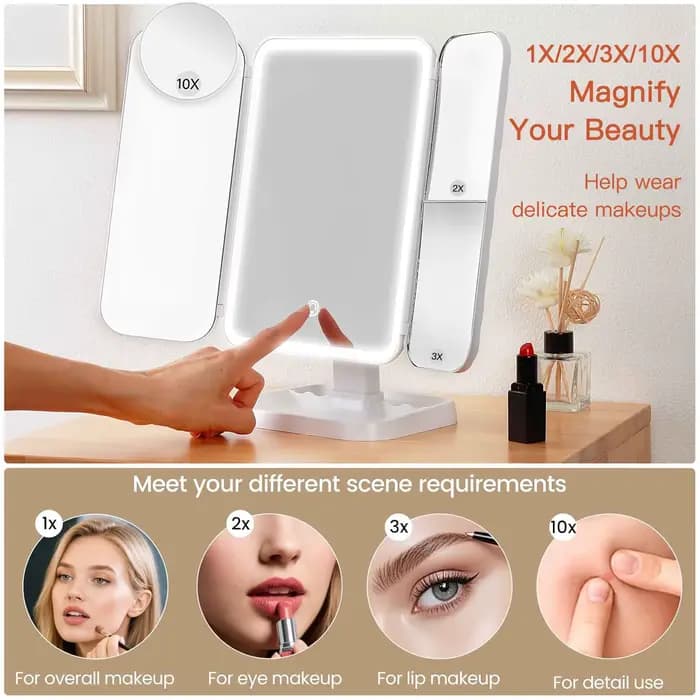 Miroir de maquillage à trois volets