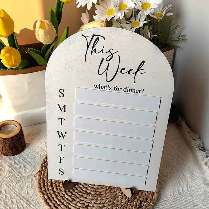 Planificateur de repas magnétique pratique pour réfrigérateur, en bois avec stylo, planche de planification des aliments, planche de préparation des repas, conte à manger