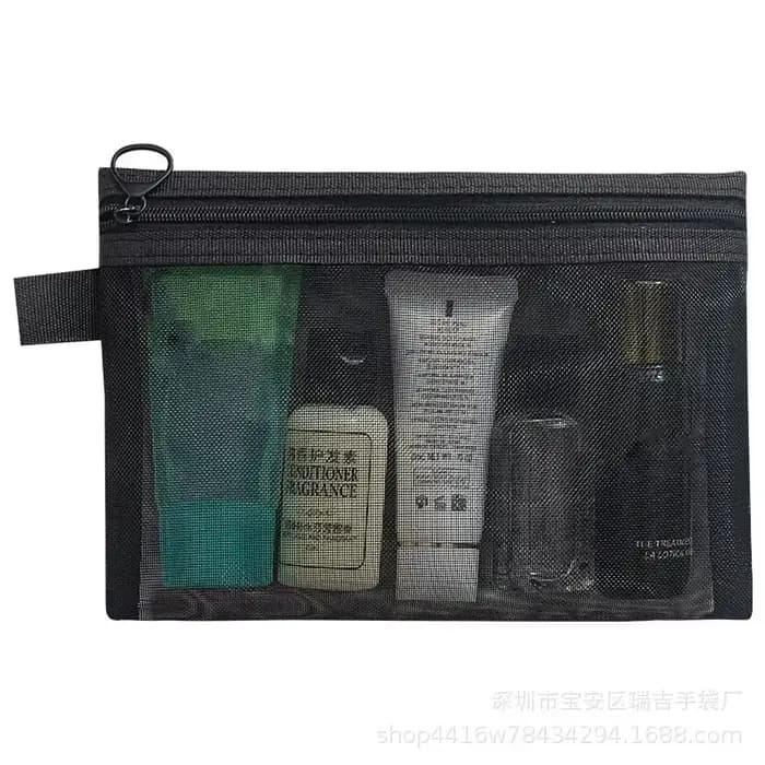 Mode petit grand organisateur noir pochette de toilette et de maquillage maille transparente fermeture éclair sac
