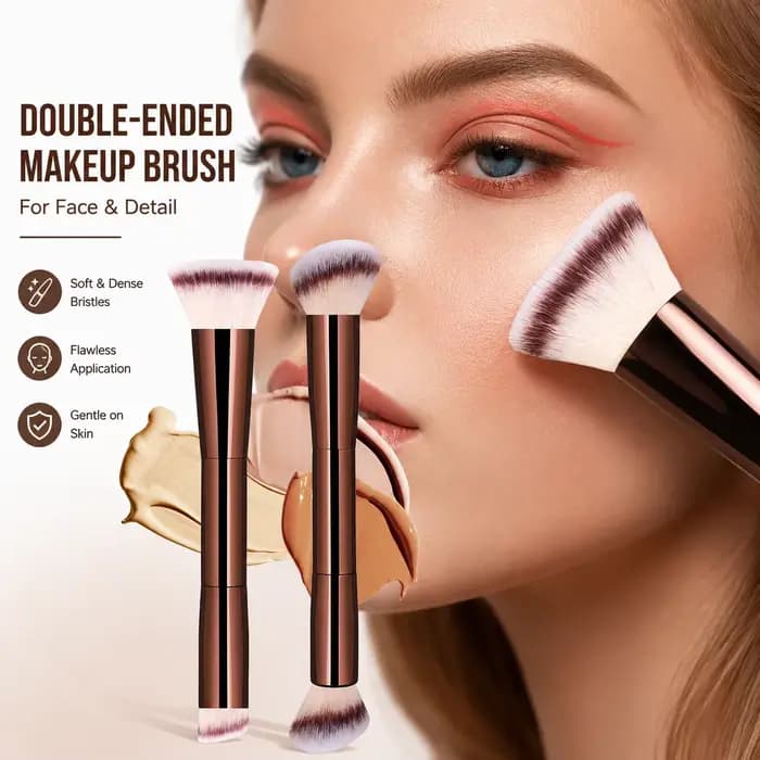 Ensemble de 2 pinceaux de maquillage à double extrémité – Fond de teint et blush