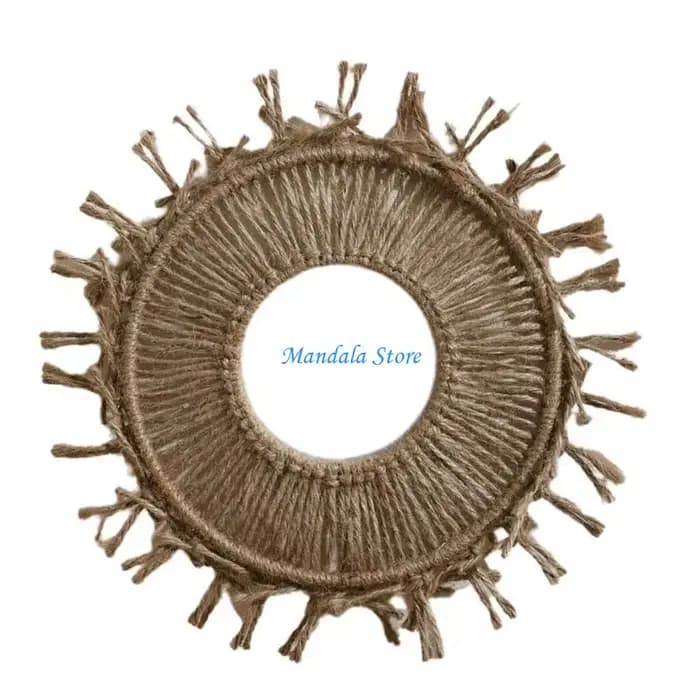 Corde en coton à main U2JC Miroir rond à franges avec des glands détaillant les macrames