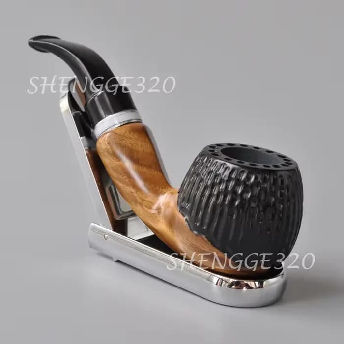 Pipe à tabac en bois de santal vert, lisse, avec tige coudée, enduit de laque