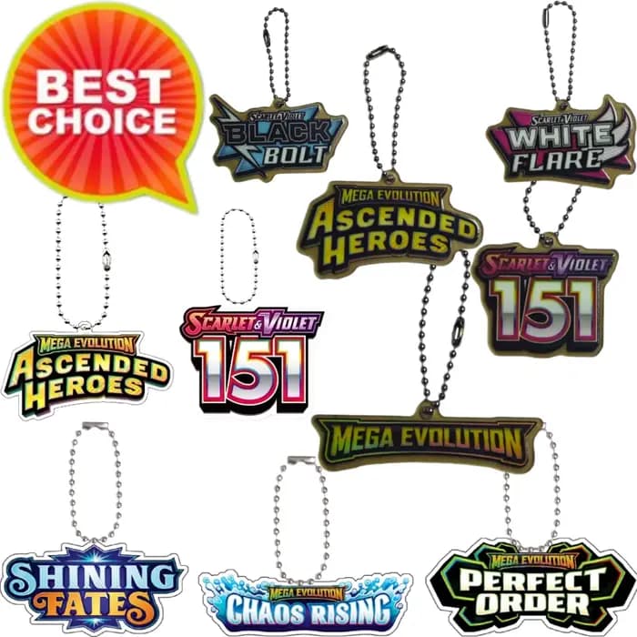 Porte-clés en acrylique de la série complète Pokémon pour les Mega Evolutions anglaises PRISMATIC ASCENDED 151, pendentif pour clés de voiture, cadeaux de collection