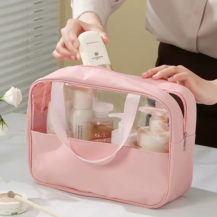 Nom personnalisable nouveau sac de lavage de maquillage Transparent en TPU sac de rangement en PU étanche de grande