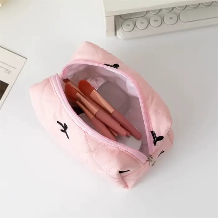Trousse de Maquillage Femme avec Nœud Brodé – Grande Capacité