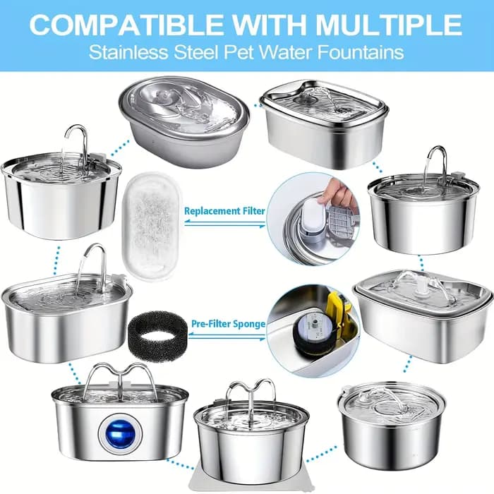 KEMORELA 12/15 pièces fontaine d'eau pour chat filtres éponge à charbon actif pour distributeur d'eau en acier inoxydable accessoire de soin pour animaux de compagnie