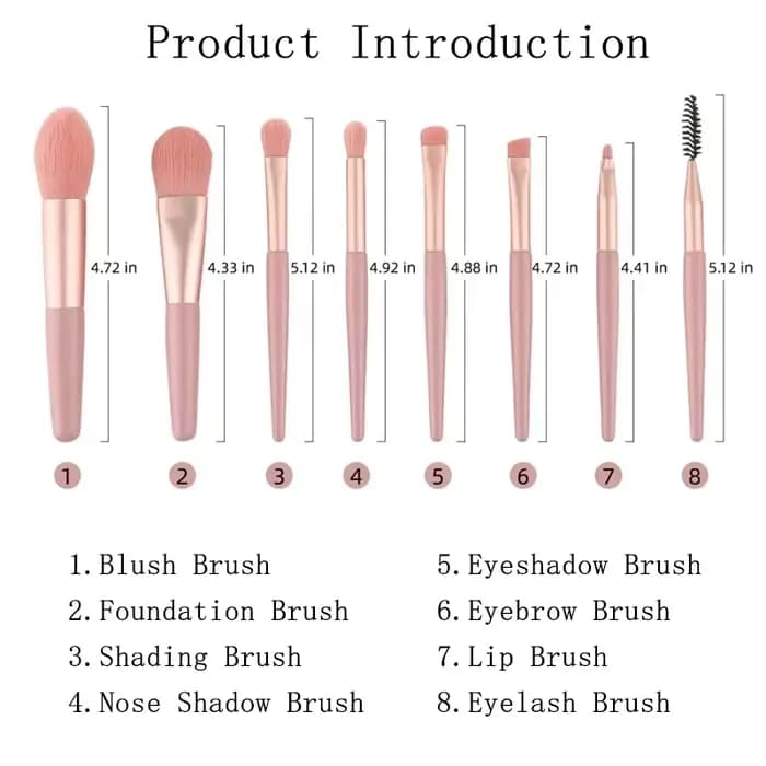 Mini ensemble de pinceaux de maquillage doux et moelleux de 8 pièces