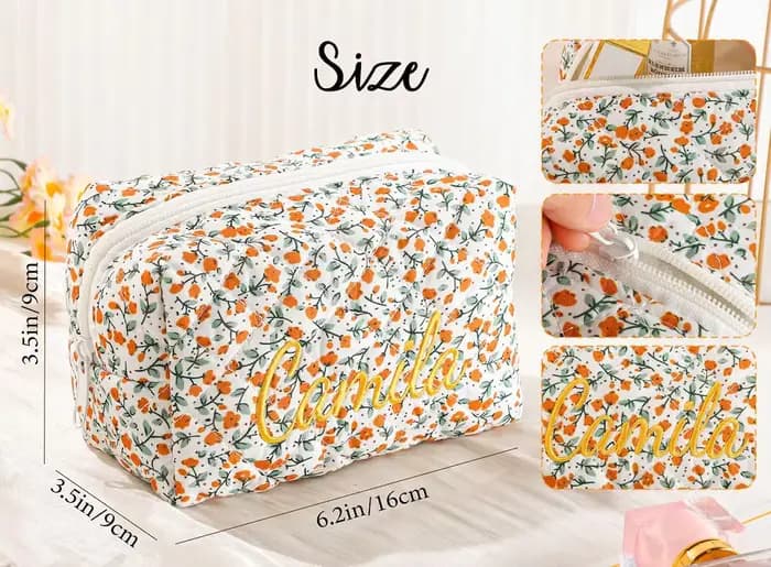 Pochette de maquillage brodée de fleurs personnalisée