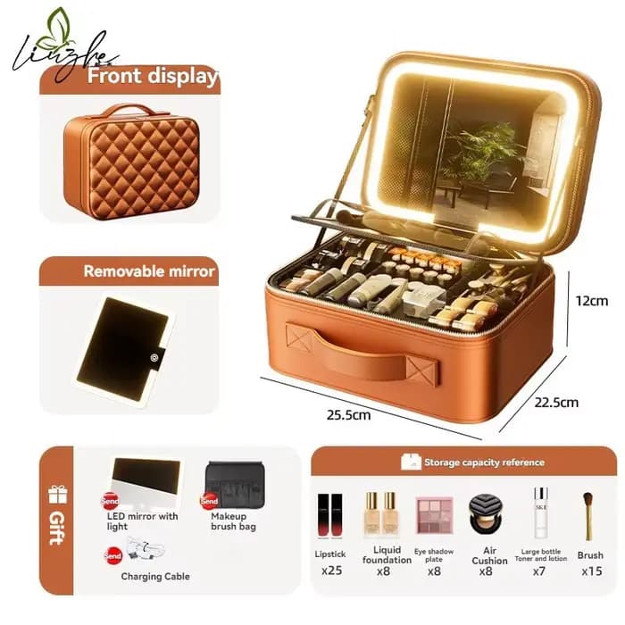 Valise à maquillage éclairée haut de gamme avec miroir : trousse