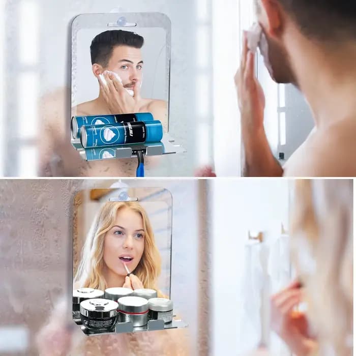 Miroir antibuée de rasage en acrylique avec étagère intégrée