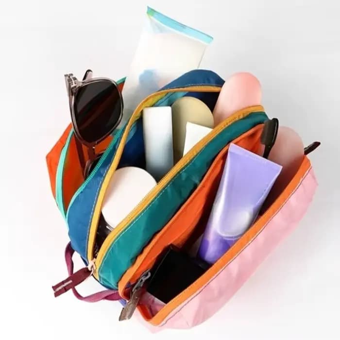 Trousse de Toilette Multi-Compartiments Couleur Dopamine
