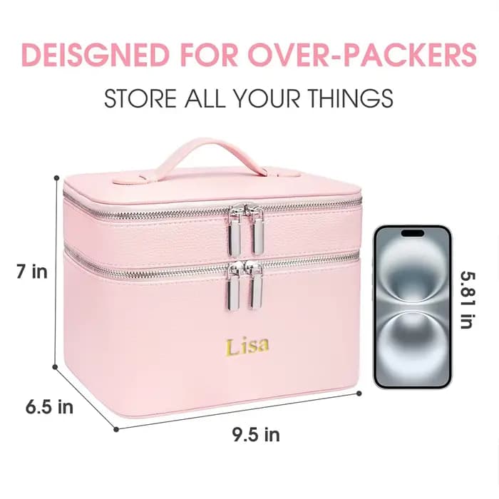 Trousse de maquillage professionnelle portable double couche avec nom personnalisé