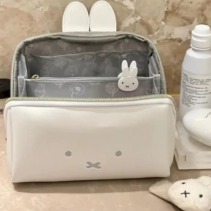 Kawaii Miffy mignon sac de maquillage multi fonctionnel Portable dessin animé lapin forme toilette haute capacité sac de rangement fille cadeau