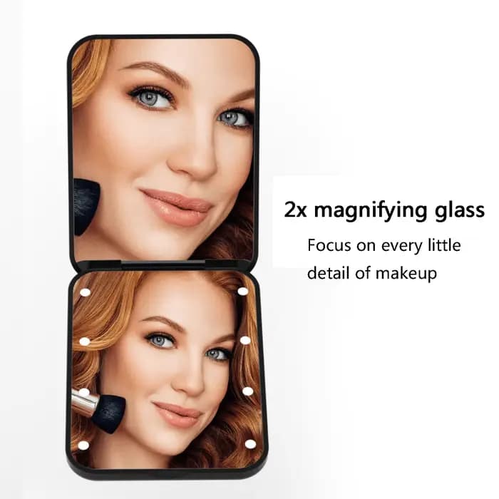 Miroir de poche 1X/2X grossissant avec lumière
