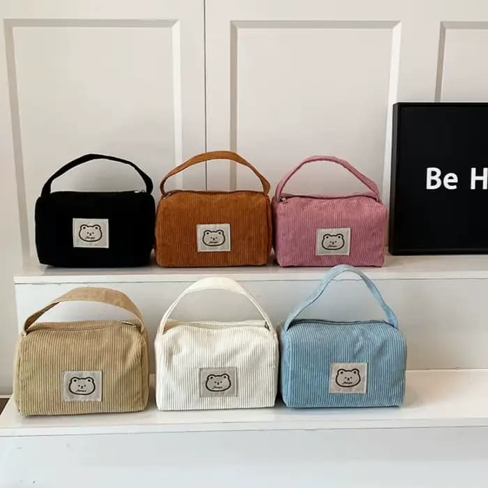 Grand sac de maquillage ours pour femmes, sac à cosmétiques en velours côtelé, sacs de maquillage, pochette à fermeture éclair avec poignée, organisateur de cosmétiques, trousse de toilette