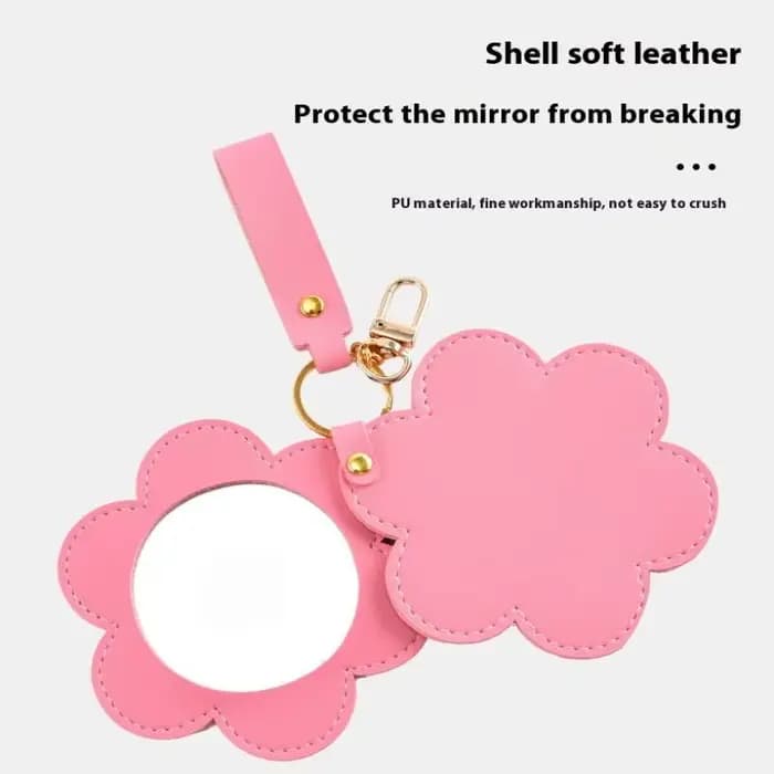 Miroir de maquillage en forme de fleur en cuir PU