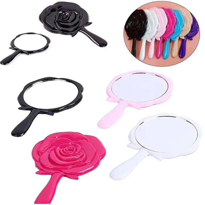 Miroir de maquillage vintage rose avec poignée pour femme
