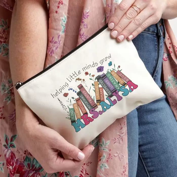 Trousse de maquillage personnalisée avec nom de l'enseignant