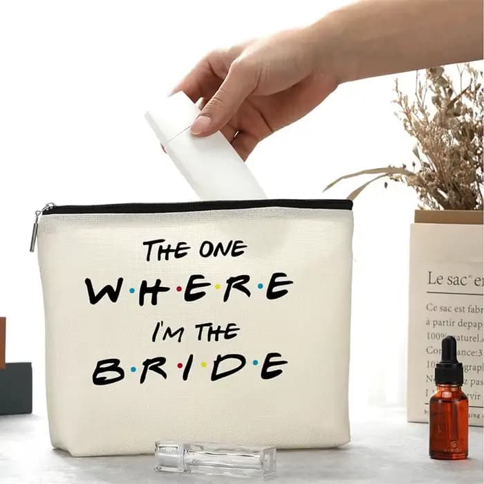 L'un où je suis la mariée trousse de maquillage futur mme amis thème mariage nuptiale douche Bachelorette poule fête décoration cadeau