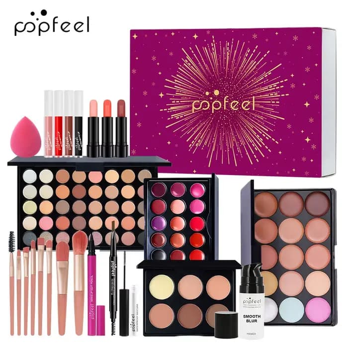 Kit de maquillage coffret cadeau beauté fard à paupières Palette Eyeliner rouge à lèvres Mascara brosse