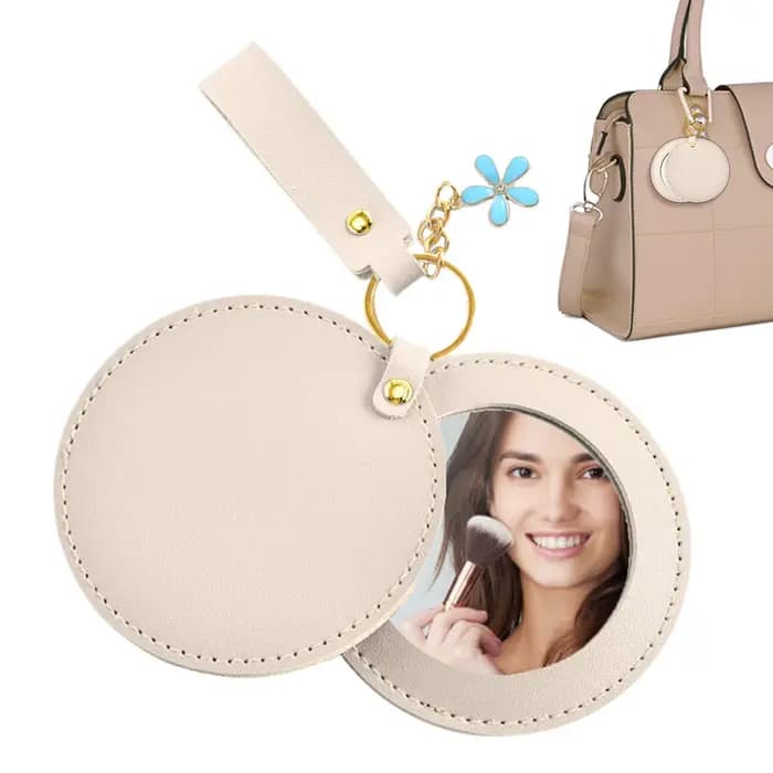 Miroir de maquillage rond en cuir PU