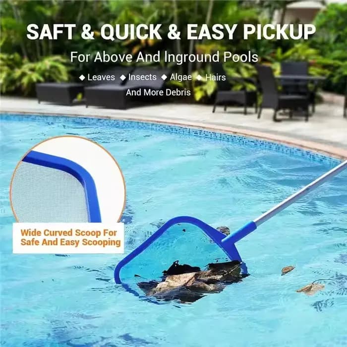 Épuisette de piscine durable avec cadre en plastique robuste et manche en aluminium léger – Accessoires de nettoyage de piscine
