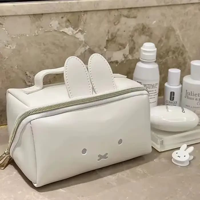 Kawaii Miffy mignon sac de maquillage multi fonctionnel Portable dessin animé lapin forme toilette haute capacité sac de rangement fille cadeau