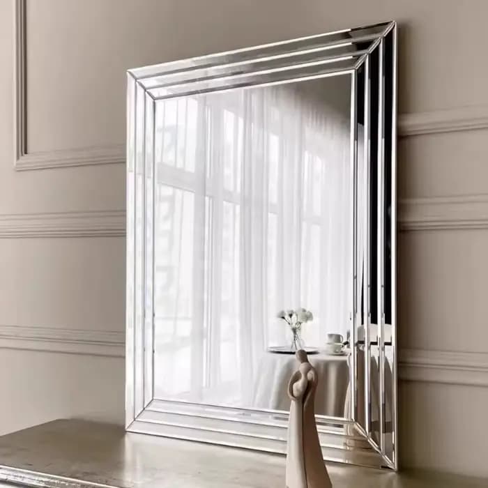 Miroir de maquillage rectangulaire en macramé
