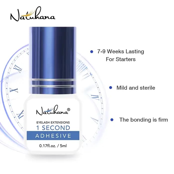 NATUHANA colle d'extension de cils noir/clair 2-3s séchage rapide yeux sensibles individuel fort faux