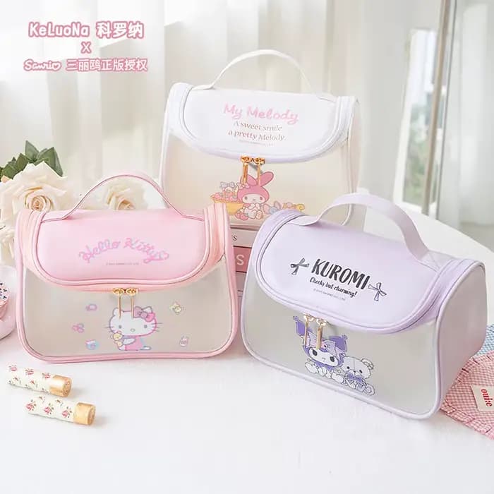 Sac à cosmétiques en cuir PU Sanrio | Hello Kitty Kuromi My Melody | Sac de toilette de voyage grande capacité |