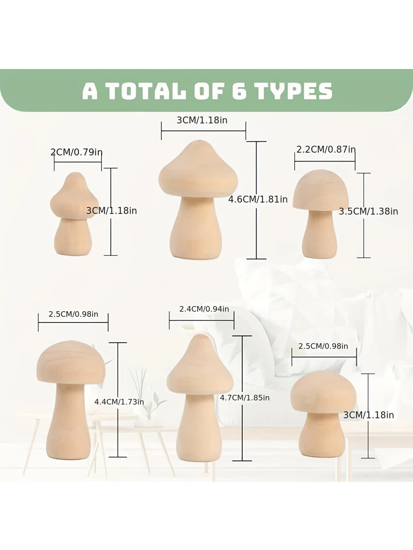 Champignons en bois inachevés, 6 tailles de champignons en bois naturel pour projets d'artisanat d'a