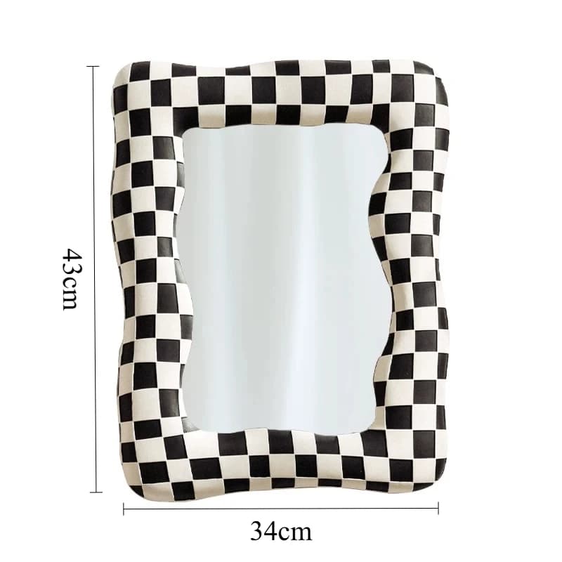 Miroir de salle de bain noir et blanc à motif damier, verre à cadre irrégulier, pour coiffeuse, entr
