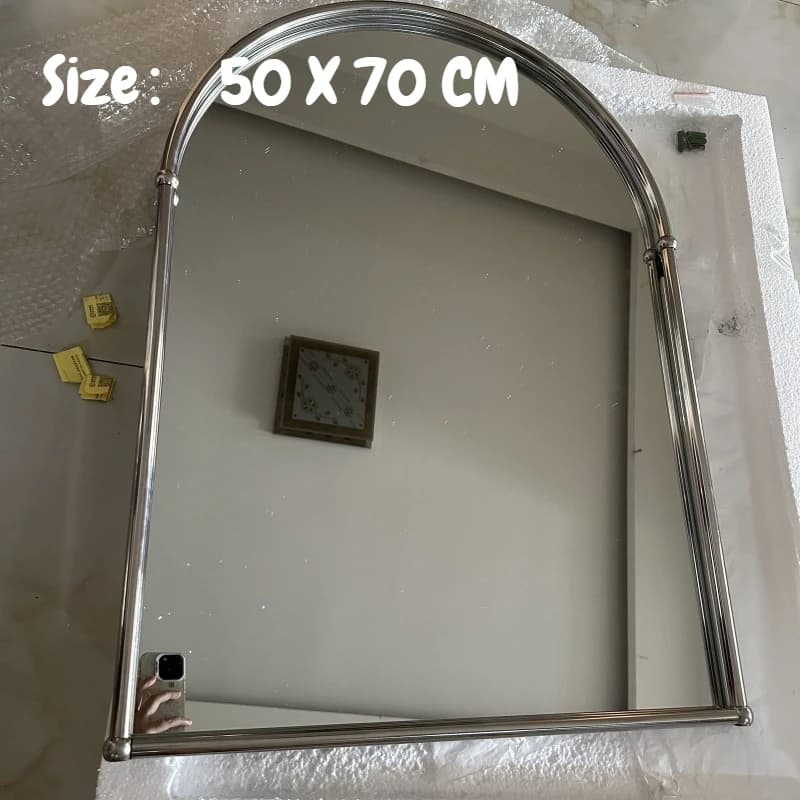 Miroir de salle de bain rétro mural en forme d'arche, miroir de vanité simple en acier inoxydable, r