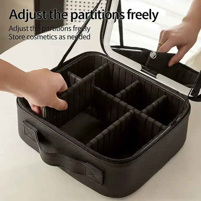 Trousse de maquillage portable grande capacité avec lumière LED et miroir, boîte de beauté professio