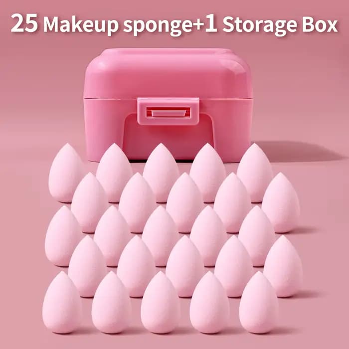 26 mini éponges de maquillage roses avec boîte de rangement