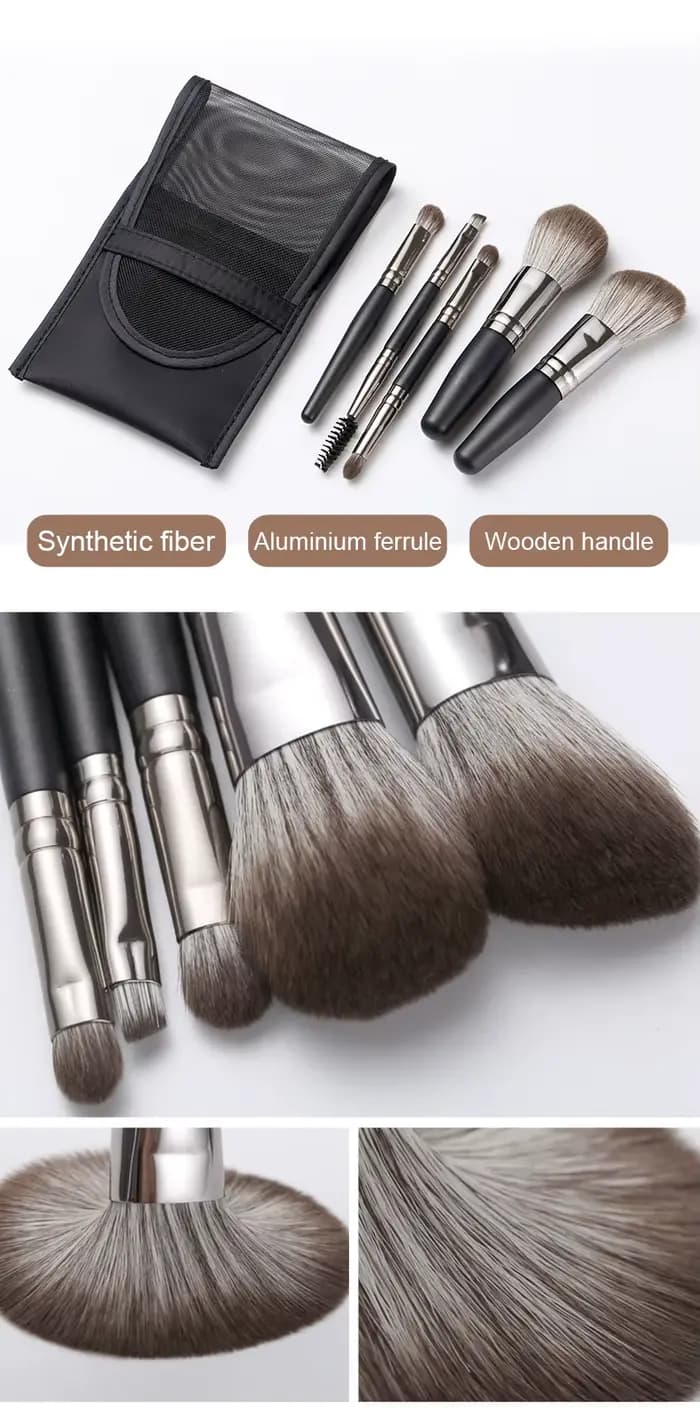 Mini ensemble de pinceaux de maquillage à poils naturels