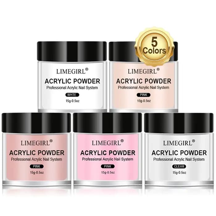 LIMEGIRL 5 couleurs poudre acrylique pour ongles professionnel rose clair blanc nu polymère pour Ext